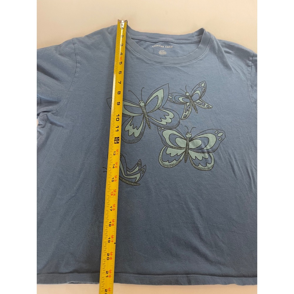 American Eagle Butterfly Graphic T-Shirt Blue Cotton Short Sleeve Boxy Top Large - Picture 3 of 6